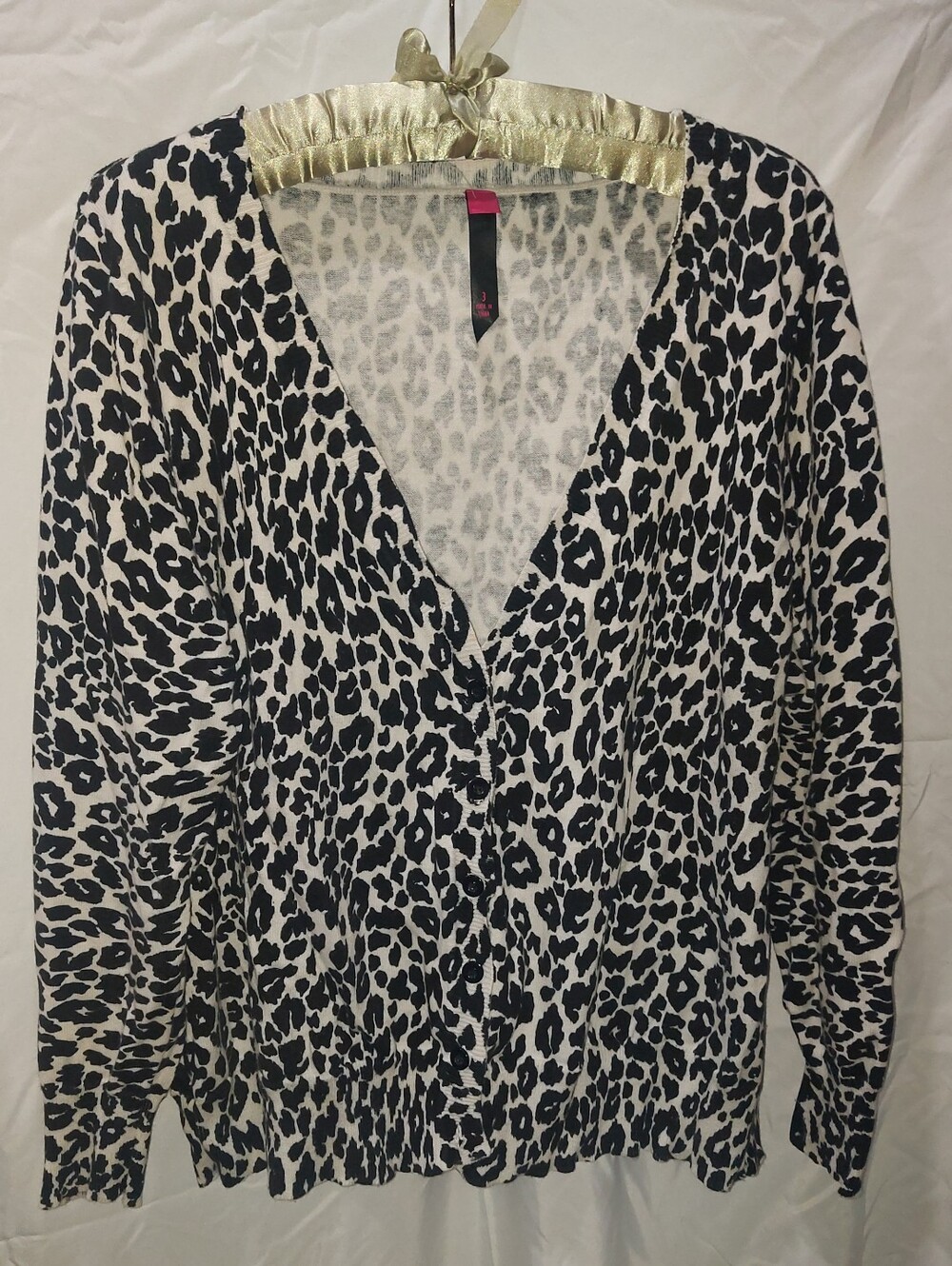 Pure Energy Black & White Leopard Print V-Neck Cardigan